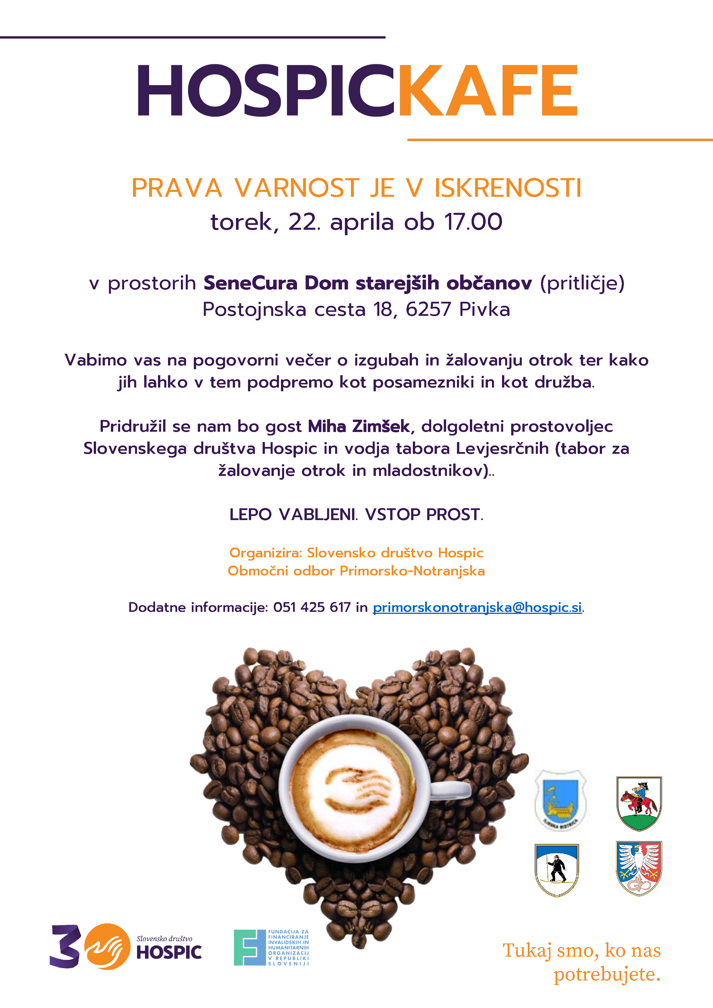 Vabilo Hospickafe Miha Zimšek Pivka 22.4.2025